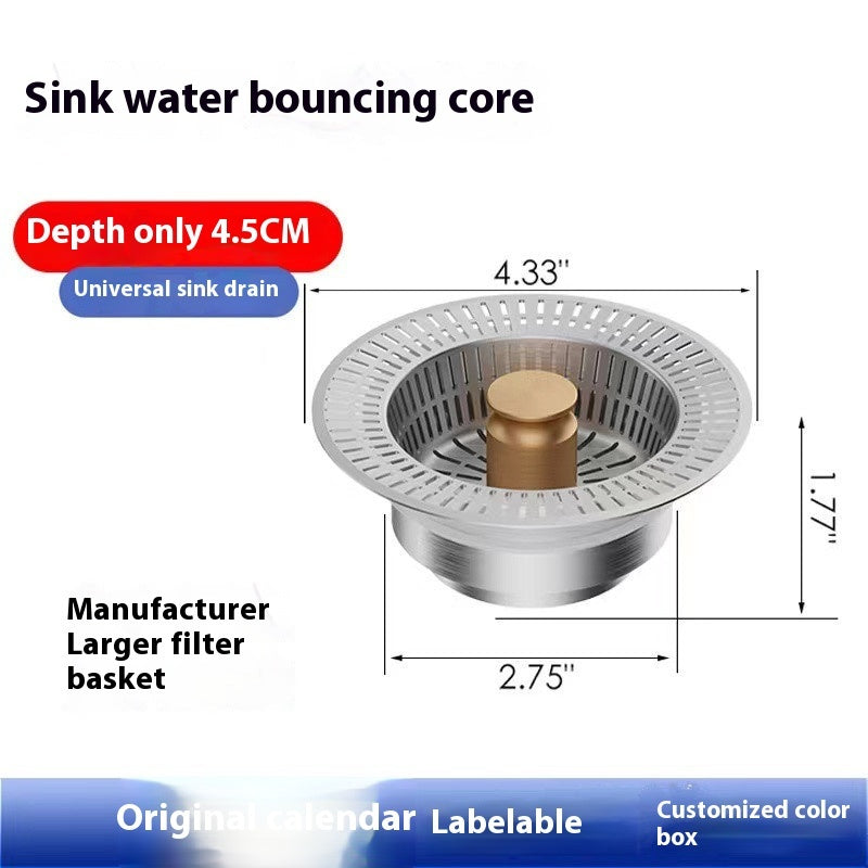 Kitchen Sink Strainer with Bounce Core Stopper