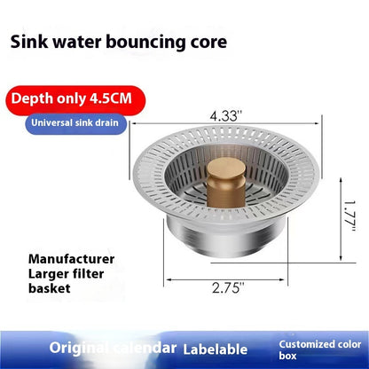 Kitchen Sink Strainer with Bounce Core Stopper