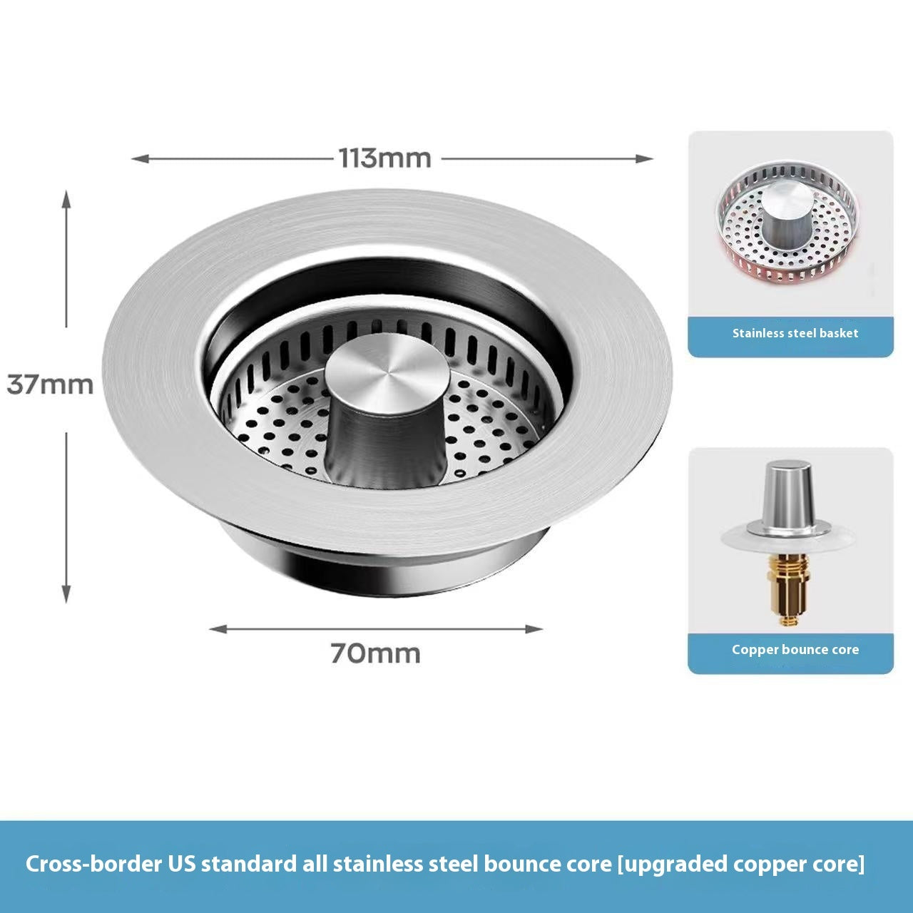Kitchen Sink Strainer with Bounce Core Stopper
